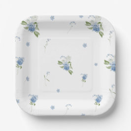 Blue Floral Boy Baby in Bloom Baby Shower Pappteller
