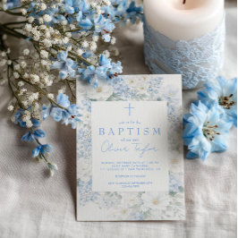 Blue Floral  Boy  Baptism Einladung