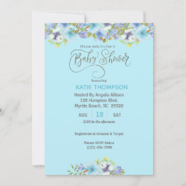 Blue Floral Boys Baby Dusche Einladung