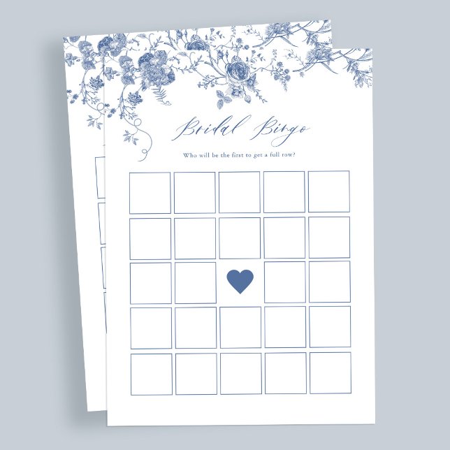 Blue Floral Brautparty Bingo Game Cards Einladung (Von Creator hochgeladen)