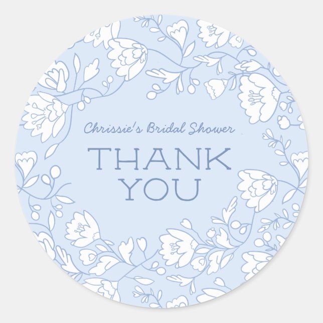 Blue Floral Brautparty Danke Stickers (Vorderseite)