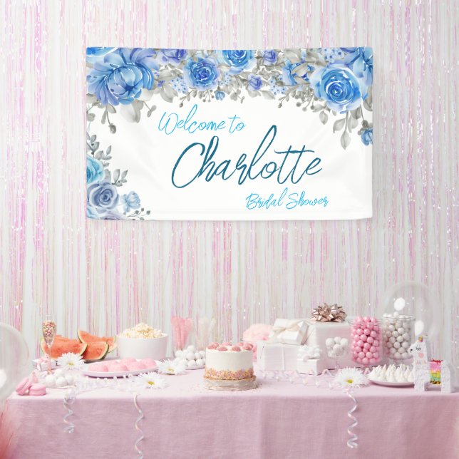 Blue Floral Brautparty Grosses Party Signierungsba Banner (Party)