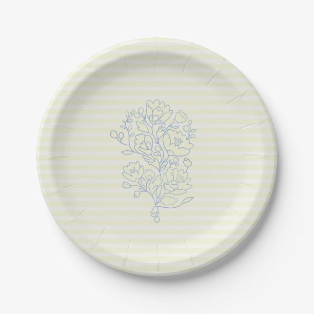 Blue Floral Brautparty Paper Dessert Teller (Vorderseite)