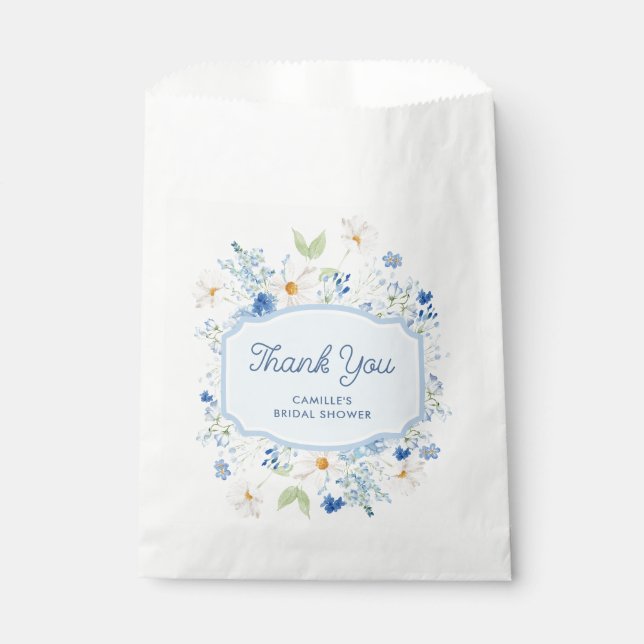 Blue Floral Brautparty Paper Fevor Bags Geschenktütchen (Vorderseite)
