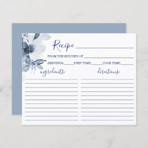 Blue Floral Brautparty Rezept Card