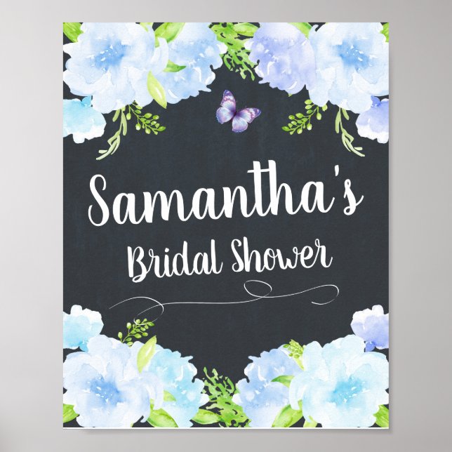 Blue Floral Brautparty Welcome Sign Poster (Vorne)