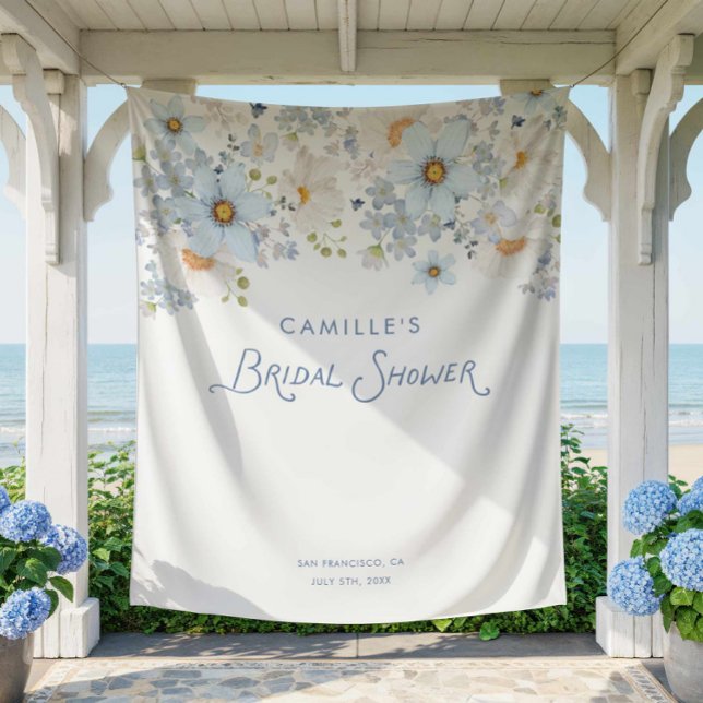 Blue Floral Bridal Bridal Shower Backdrop Banner Wandteppich (Blue Floral Garden Bridal Shower Backdrop)