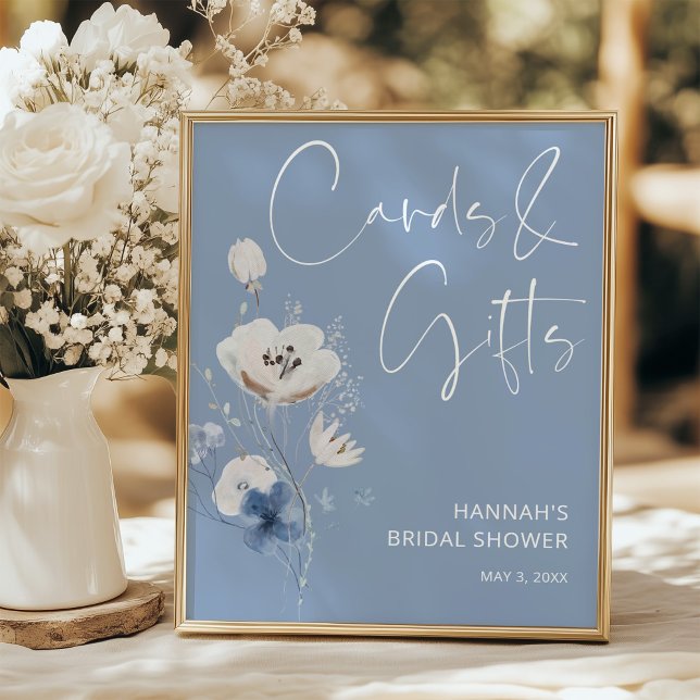 Blue Floral Bridal Shower Cards and Gifts Sign Poster (Von Creator hochgeladen)