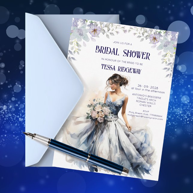 Blue Floral Bridal Shower Invitation Einladung (Von Creator hochgeladen)