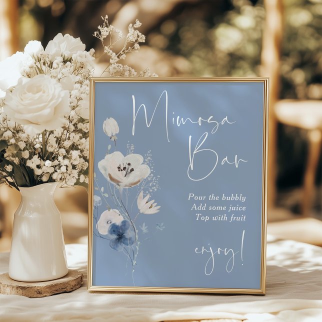 Blue Floral Bridal Shower Mimosa Sign Poster (Von Creator hochgeladen)