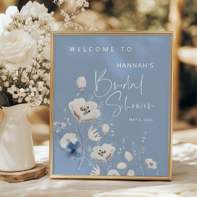 Blue Floral Bridal Shower Welcome Sign Poster (Von Creator hochgeladen)
