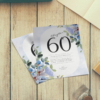 Blue Floral Budget 60. Geburtstag Einladung Flyer