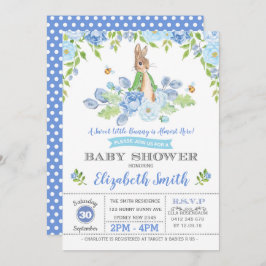 Blue Floral Bunny Baby Dusche Woodland Boy Rabbit Einladung