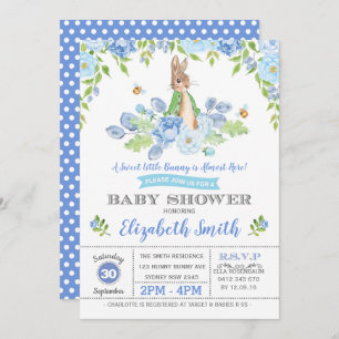 Blue Floral Bunny Baby Dusche Woodland Boy Rabbit Einladung