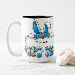 Blue Floral Bunny Ears Easter Name Sign Graphic Zweifarbige Tasse