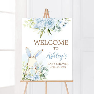 Blue Floral Bunny Rabbit Baby Dusche Willkommen Poster