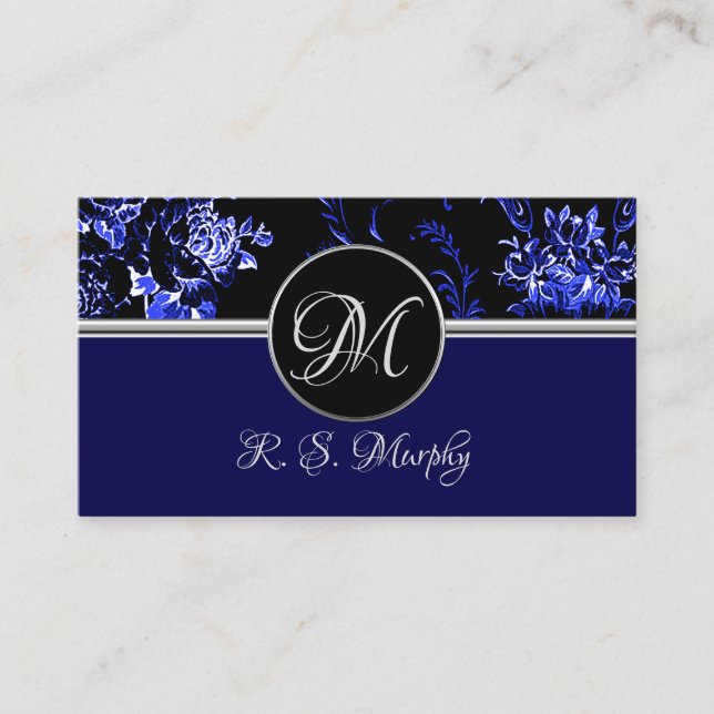 Blue Floral Business Card 2 Visitenkarte (Vorderseite)