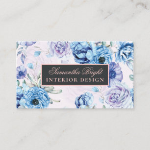 Blue Floral Business Card Visitenkarte