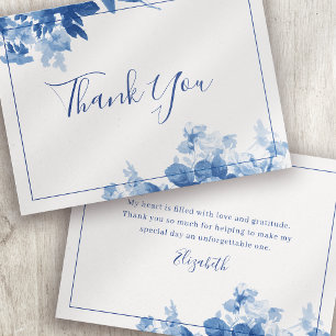 Blue Floral Calligraphy Brautparty Vielen Dank Mitteilungskarte