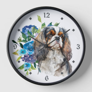 Blue Floral Cavalier King Charles Spaniel Dog Uhr