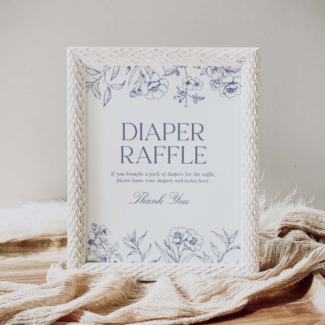 Blue Floral Chinoiserie Baby Shower Diaper Raffle Poster (Von Creator hochgeladen)