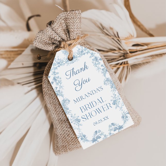 Blue Floral Chinoiserie Brautparty Geschenkartikel Geschenkanhänger (Von Creator hochgeladen)