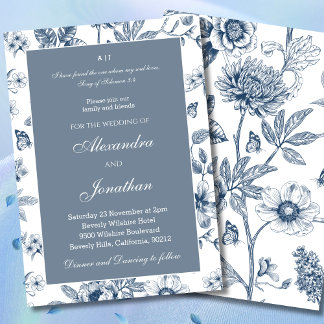 Blue Floral Chinoiserie Christian Wedding Einladung