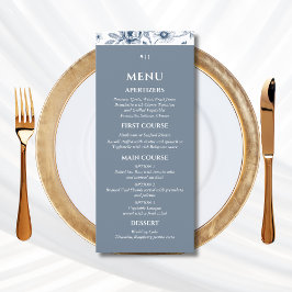 Blue Floral Chinoiserie Christian Wedding Menu Menükarte