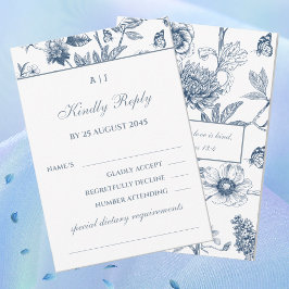 Blue Floral Chinoiserie Christian Wedding RSVP  Karte