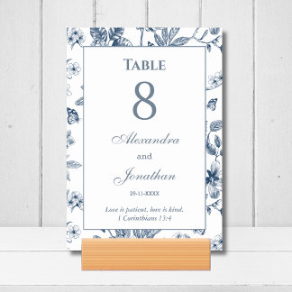 Blue Floral Chinoiserie Christian Wedding Tischnummer