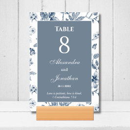 Blue Floral Chinoiserie Christian Wedding    Tischnummer