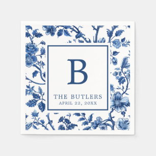 Blue Floral Chinoiserie Hochzeitscocktail Napkins Serviette