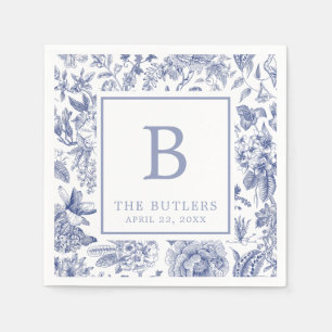 Blue Floral Chinoiserie Initial Wedding Napkins Serviette