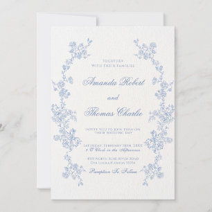 Blue Floral Chinoiserie Wedding Einladung