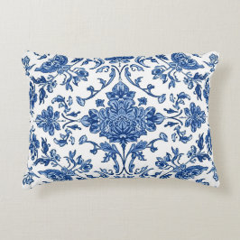 Blue Floral Chinoiserie White Watercolor Dekokissen