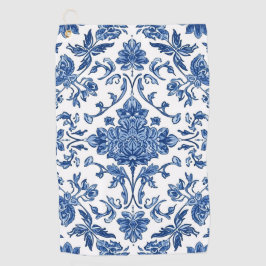 Blue Floral Chinoiserie White Watercolor Golfhandtuch