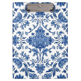 Blue Floral Chinoiserie White Watercolor Klemmbrett