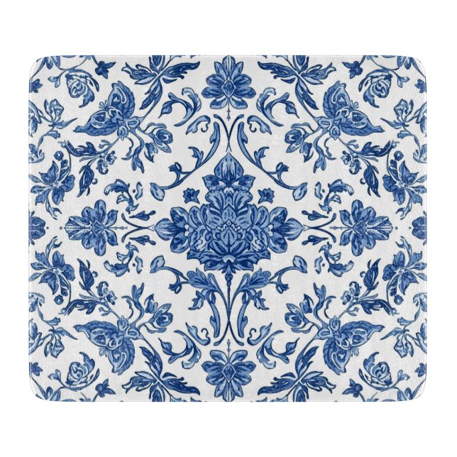 Blue Floral Chinoiserie White Watercolor Schneidebrett (Vorderseite)