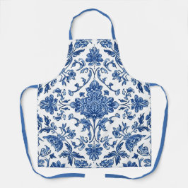 Blue Floral Chinoiserie White Watercolor Schürze