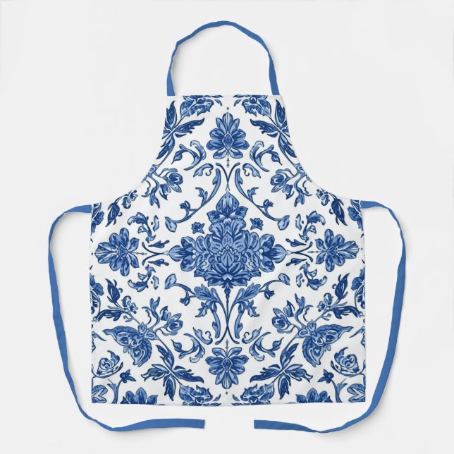Blue Floral Chinoiserie White Watercolor Schürze (Vorderseite)