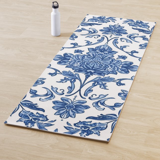 Blue Floral Chinoiserie White Watercolor Yogamatte (Beispiel)