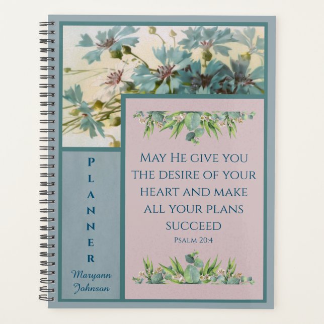 Blue Floral Christlich Planner mit Bible Verse Planer (Vorderseite)