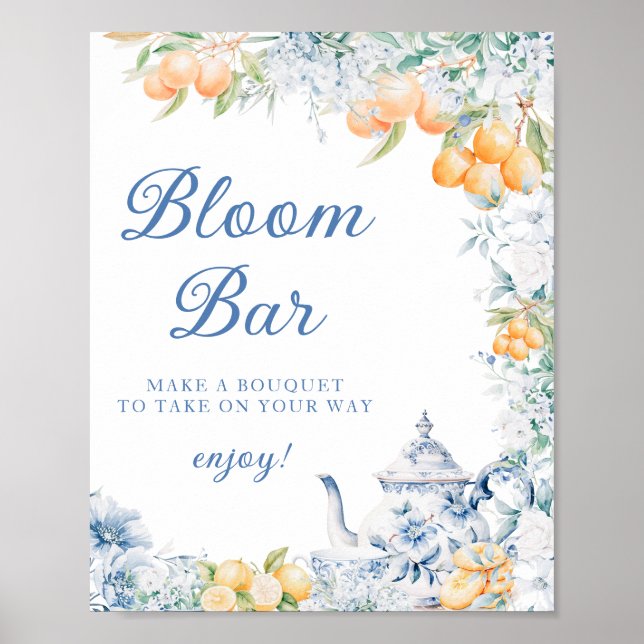 Blue Floral Citrus Thema Bloom Bar Poster (Vorne)