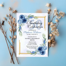 Blue Floral Classic Elegant Women's 50. Geburtstag