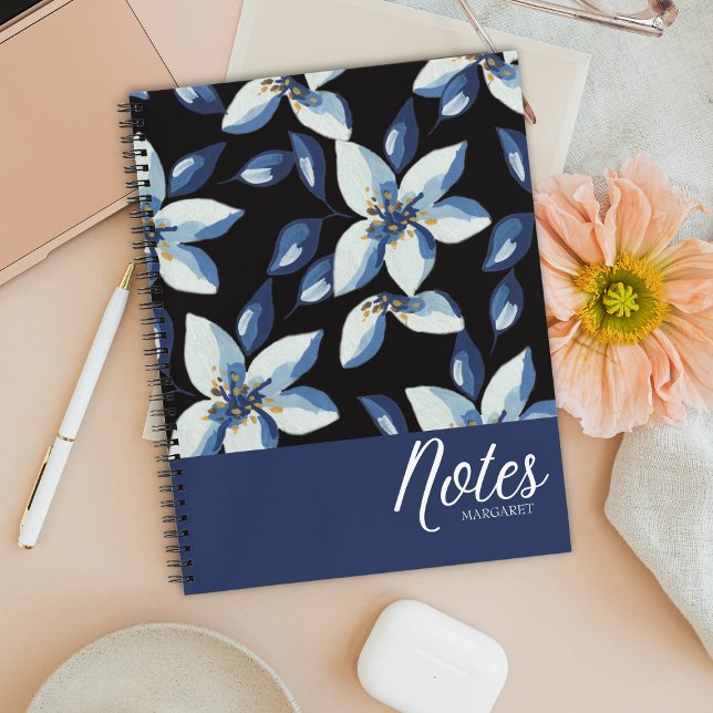Blue Floral Classy Stilvolle Minimal Notizbuch (Von Creator hochgeladen)