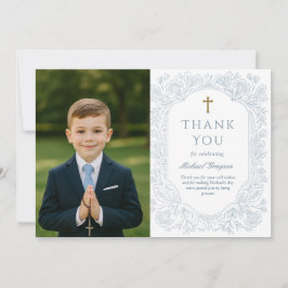 Blue Floral Communion Thank You Card Einladung
