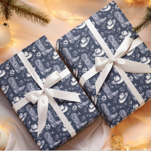 Blue Floral Cowgirl Western Weihnachten Geschenkpapier