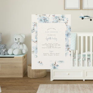 Blue Floral Cream Baby Dusche Einladung