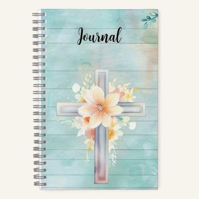 Blue Floral Cross Journal Notizbuch (Vorderseite)
