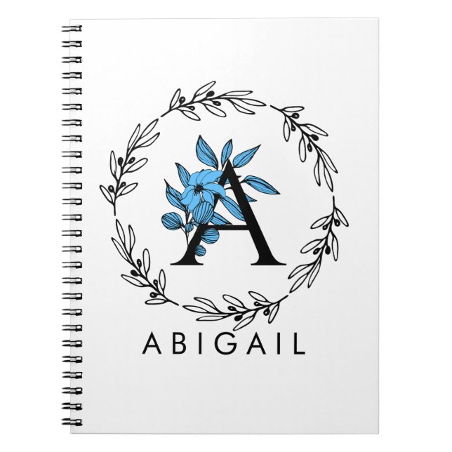 Blue Floral Custom Monogram - Letter A Notizblock (Vorderseite)